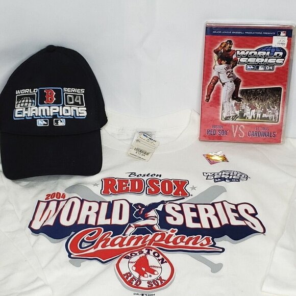 2004 MLB Boston Red Sox World Series Champion T Shirt Ball Cap DVD Dad Gift Set - Picture 1 of 16